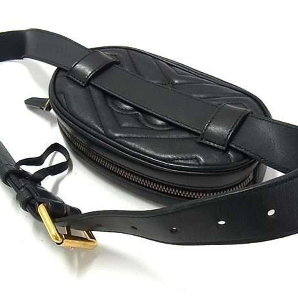 GUCCI Authentic Black Leather GG Marmont Shoulder Bag - Picture 5 of 9